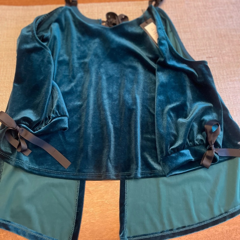 Romeo & Juliet Couture Vintage Green Velvet Top with Ribbon Accents
